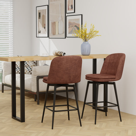 27 Inch Swivel Bar Stool Set, Counter Height, Padded Seat, And Brown, Black Bar Stools Brown at Gallery Canada