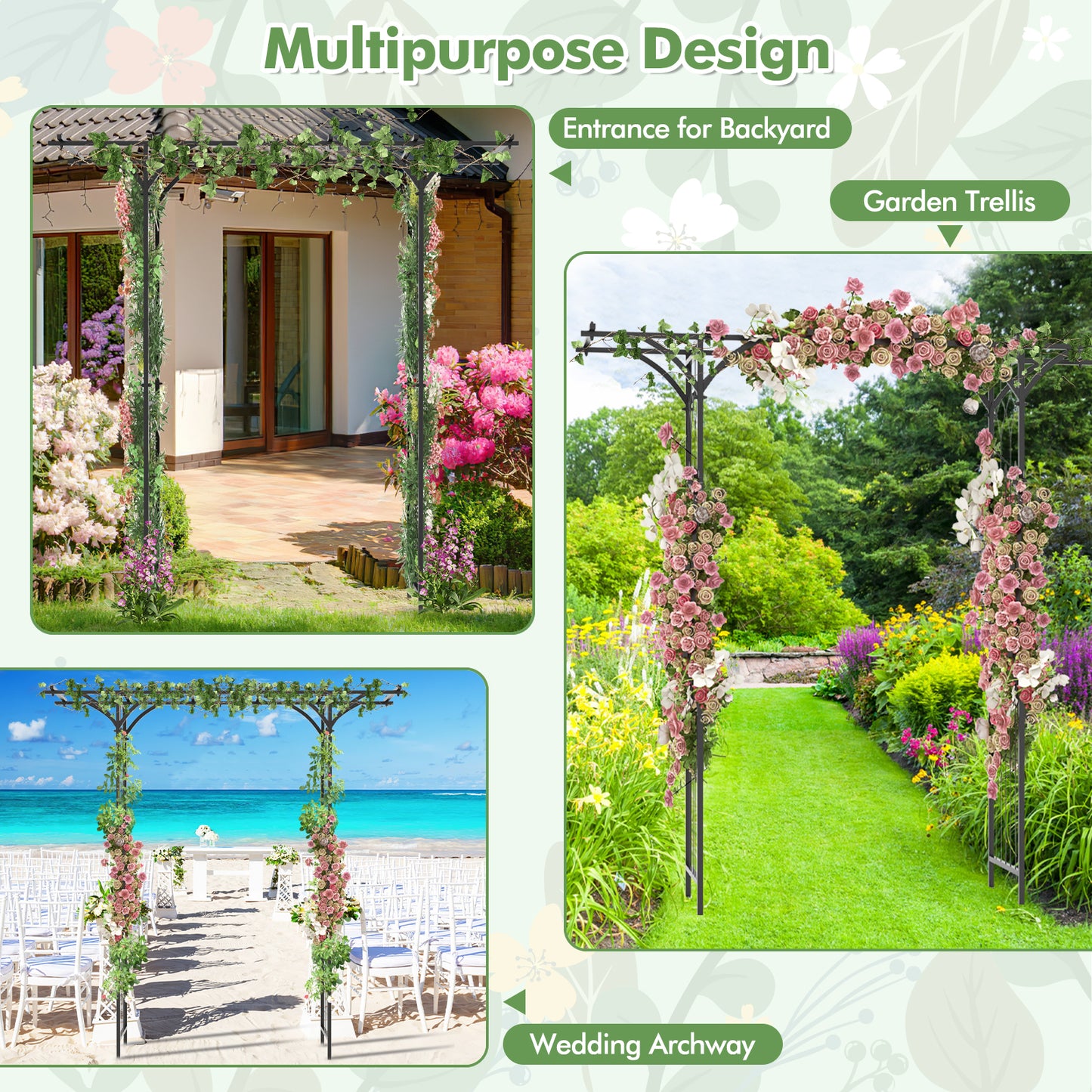 6.8 Feet Garden Arbor With Trellises, Black Outdoor Decor at Gallery Canada