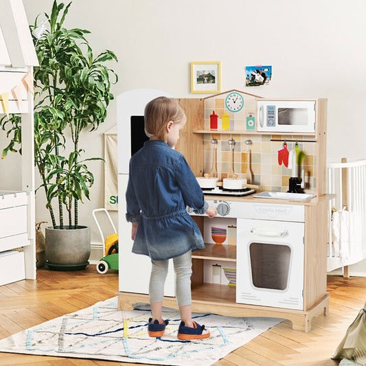 Wooden Kids Kitchen Playset, With Utensils And Sound, White Play Kitchen Sets White at Gallery Canada