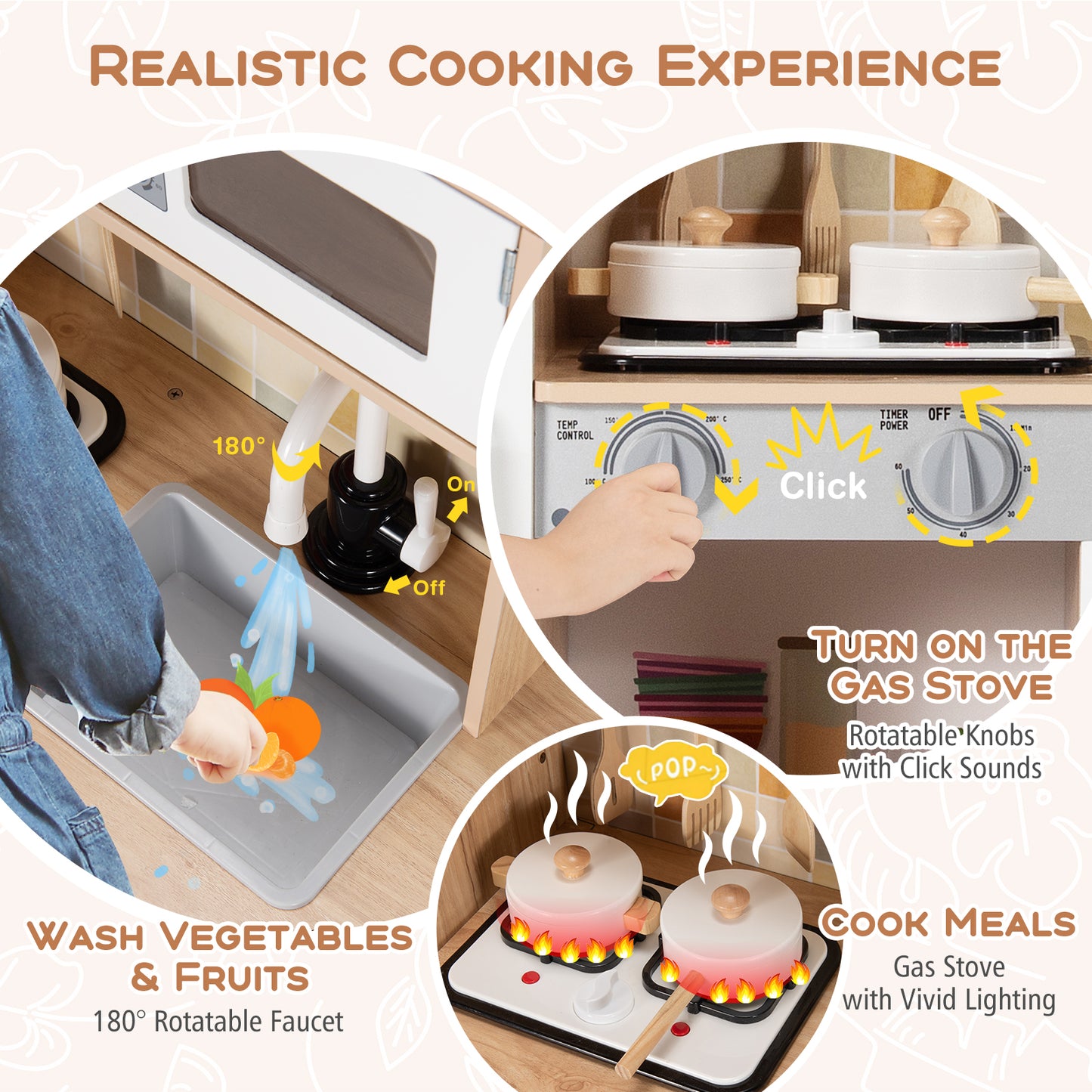 Wooden Kids Pretend Kitchen Playset Cooking Play Toy with Utensils and Sound, White Play Kitchen Sets at Gallery Canada