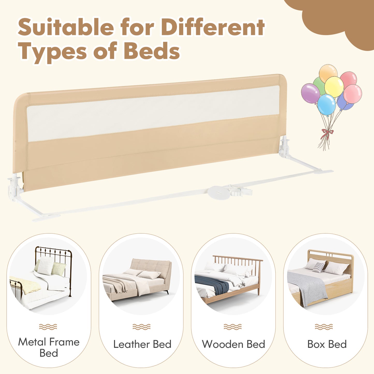 71 Inch Extra Long Swing Down Bed Guardrail, Safety Straps, Beige Bed Rails at Gallery Canada