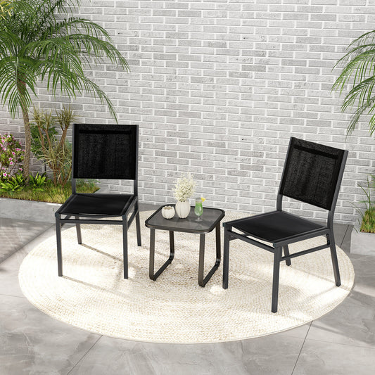 Outdoor Dining Chairs with Breathable Seat and Backrest for Backyard Porch Poolside-Set of 2, Black Patio Dining Chairs Black at Gallery Canada