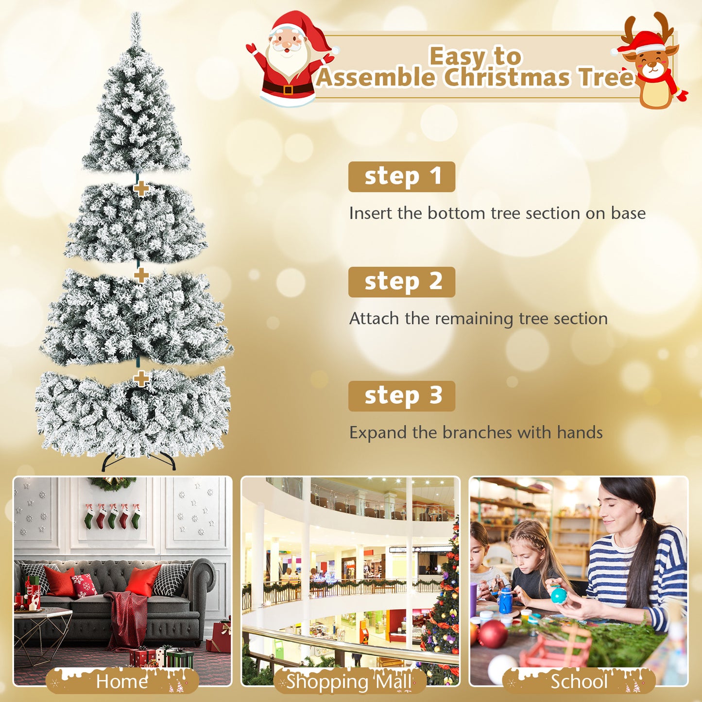 Pre-Lit Premium Snow Flocked Hinged Artificial Christmas Tree-7.5 ft, White Christmas Tree at Gallery Canada