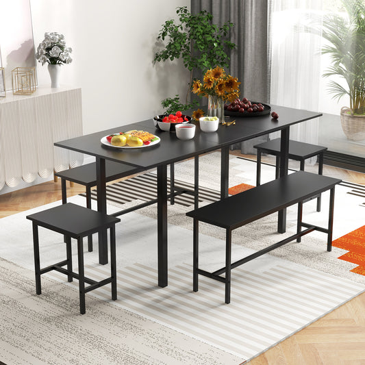5 Piece Dining Table Set for 4-6 with 2 Benches & 2 Stools for Kitchen Dining Room, Black Dining Room Sets Black at Gallery Canada