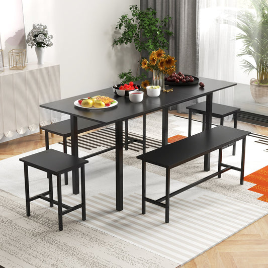 5 Piece Dining Table Set For 4-6, 2 Benches 2 Stools, Black Dining Room Sets Black at Gallery Canada