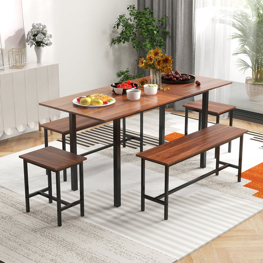 5 Piece Dining Table Set for 4-6 with 2 Benches & 2 Stools for Kitchen Dining Room, Walnut Dining Room Sets Walnut at Gallery Canada