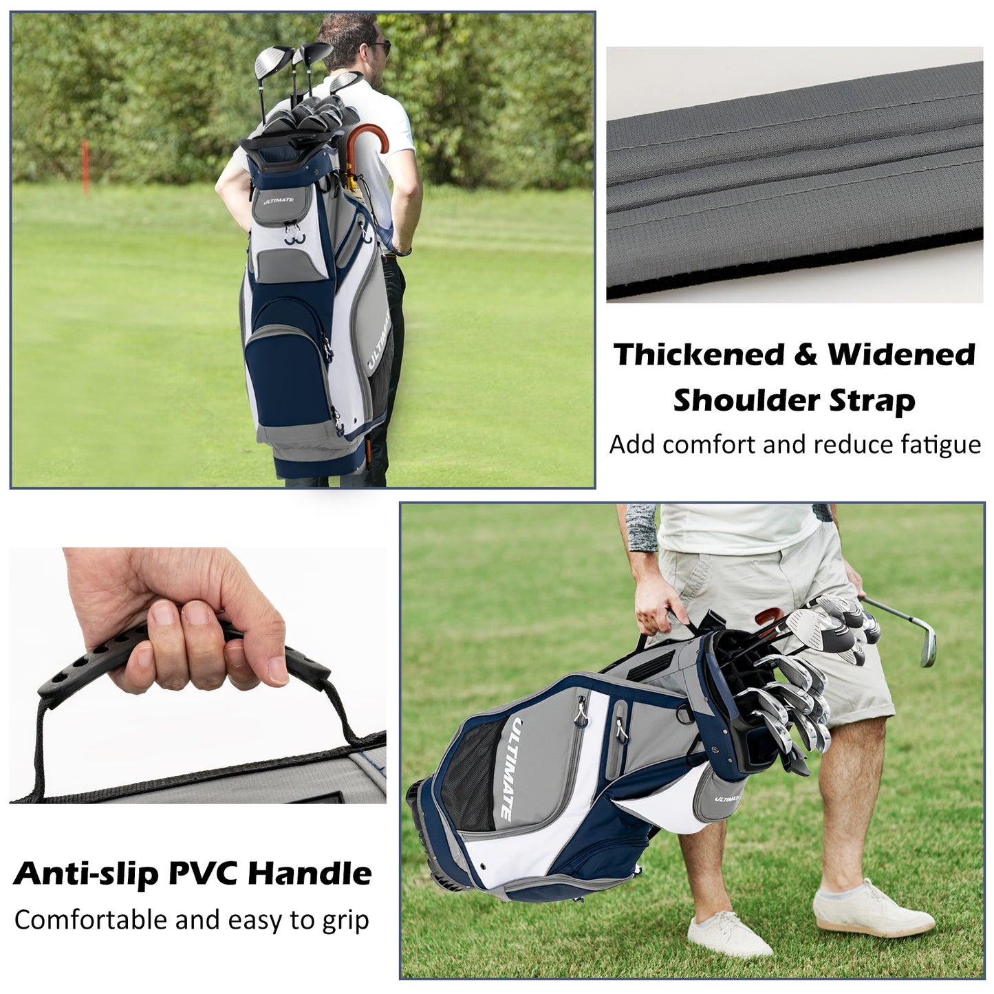 10.5 Inch Golf Stand Bag, 14 Way Dividers, 7 Zippered Pockets, Navy Golf at Gallery Canada