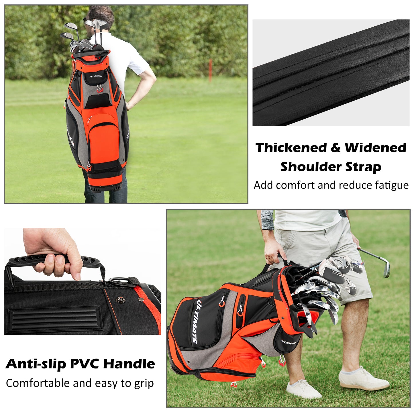10.5 Inch Golf Stand Bag, 14 Way Dividers, 7 Zippered Pockets, Orange Golf at Gallery Canada