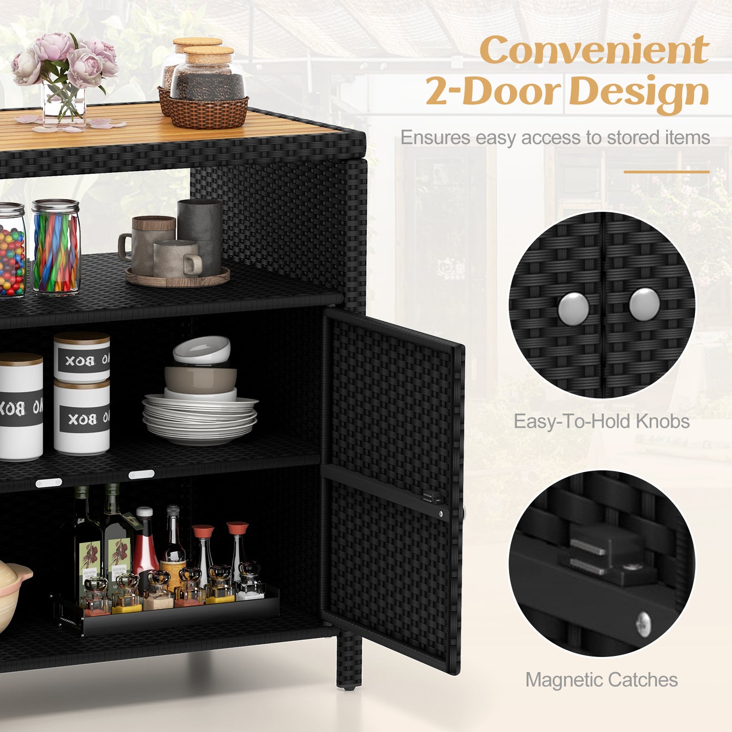 Rattan Storage Cabinet, Acacia Wood Countertop, Black Sideboards Cabinets & Buffets at Gallery Canada