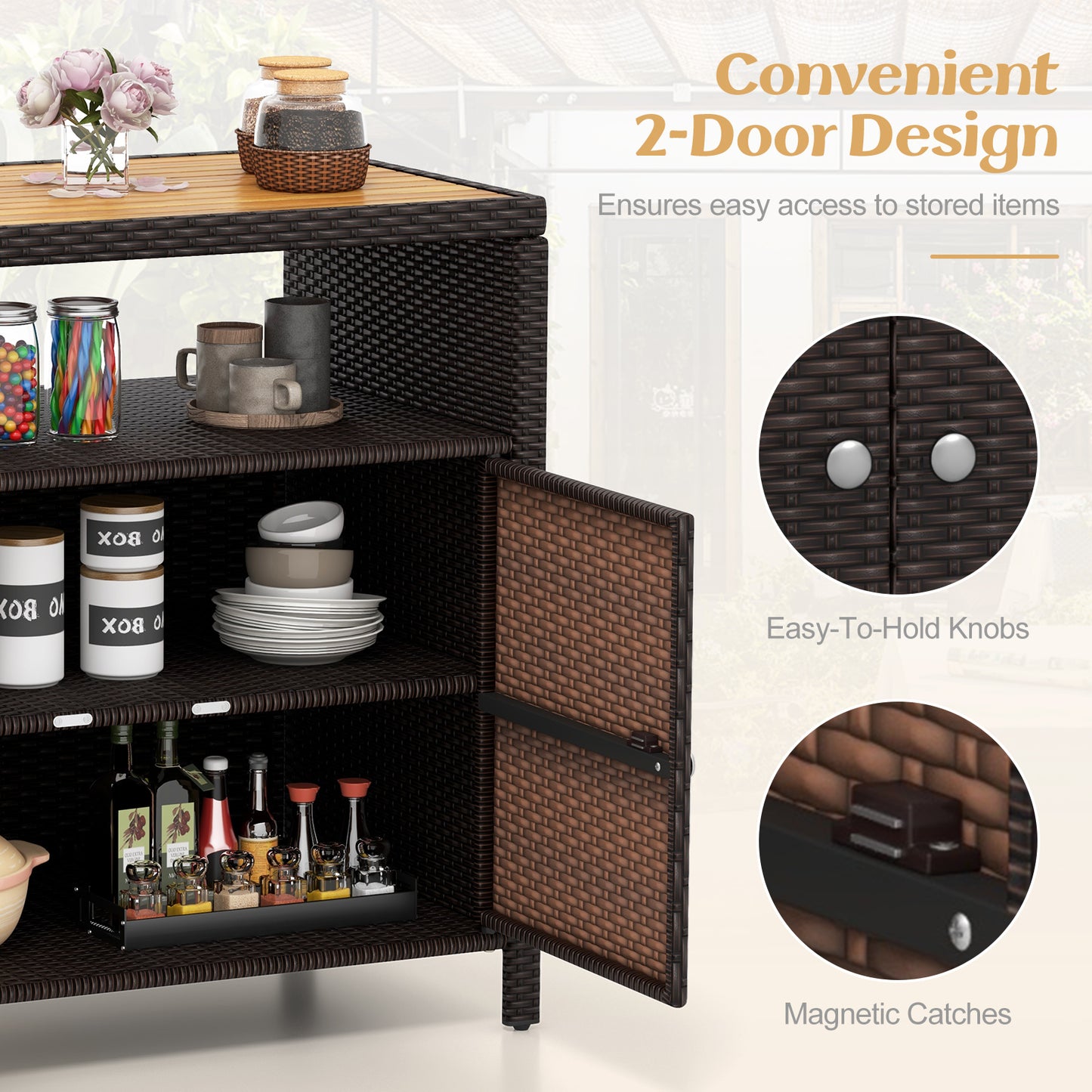 Rattan Storage Cabinet, Acacia Wood Countertop, Brown Sideboards Cabinets & Buffets at Gallery Canada