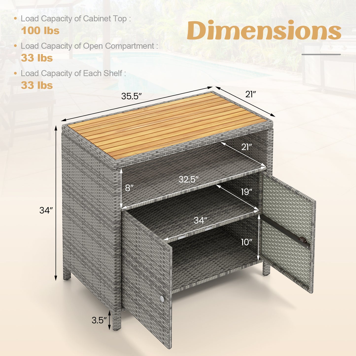 Rattan Storage Cabinet, Acacia Wood Countertop, Gray Sideboards Cabinets & Buffets Gray at Gallery Canada