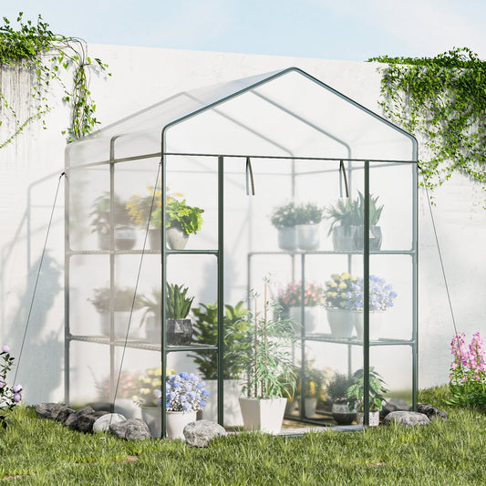 Walk-In Greenhouse, 3 Tiers 8 Shelves, PVC Cover, Roll-Up Zippered Door, Transparent