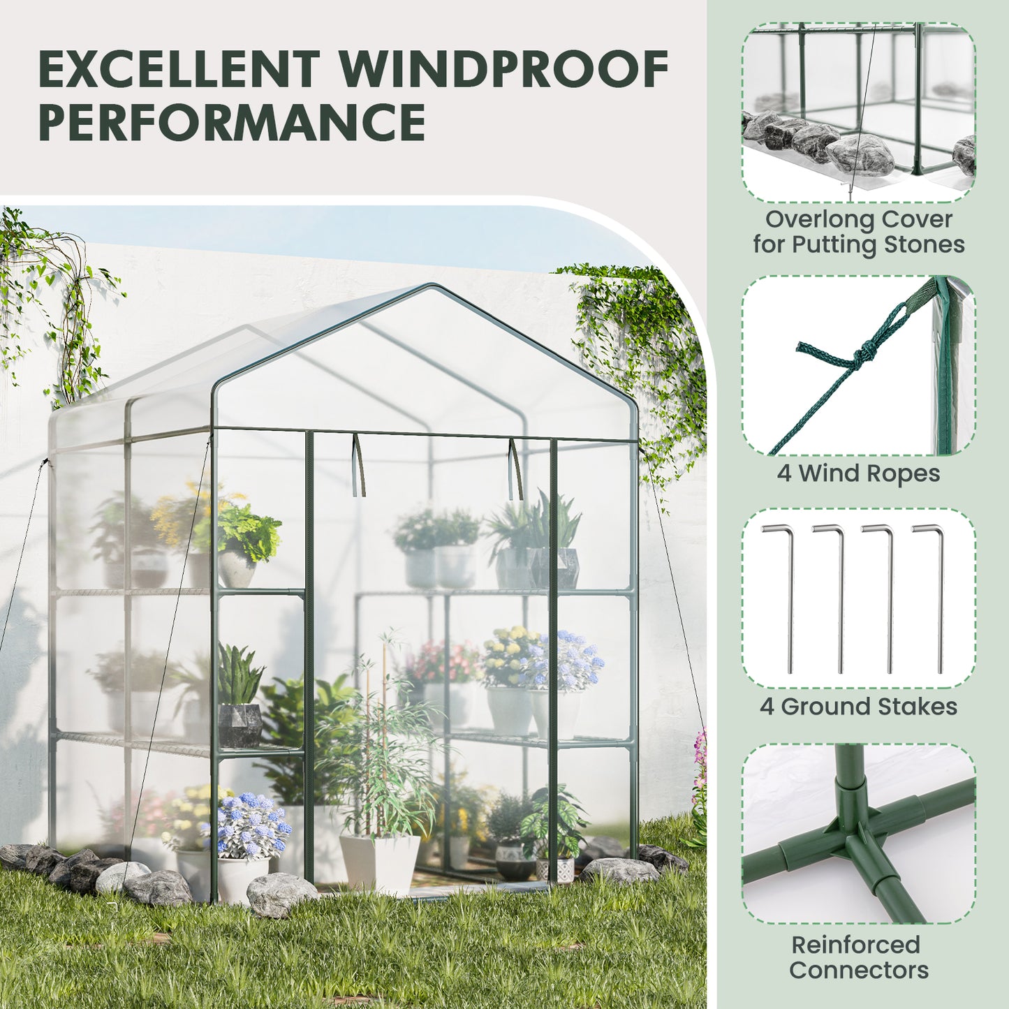 Walk-In Greenhouse, 3 Tiers 8 Shelves, PVC Cover, Roll-Up Zippered Door, Transparent Greenhouses at Gallery Canada