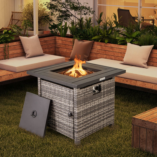 29 Inch Propane Firepit Table With Lava Rocks, Gray
