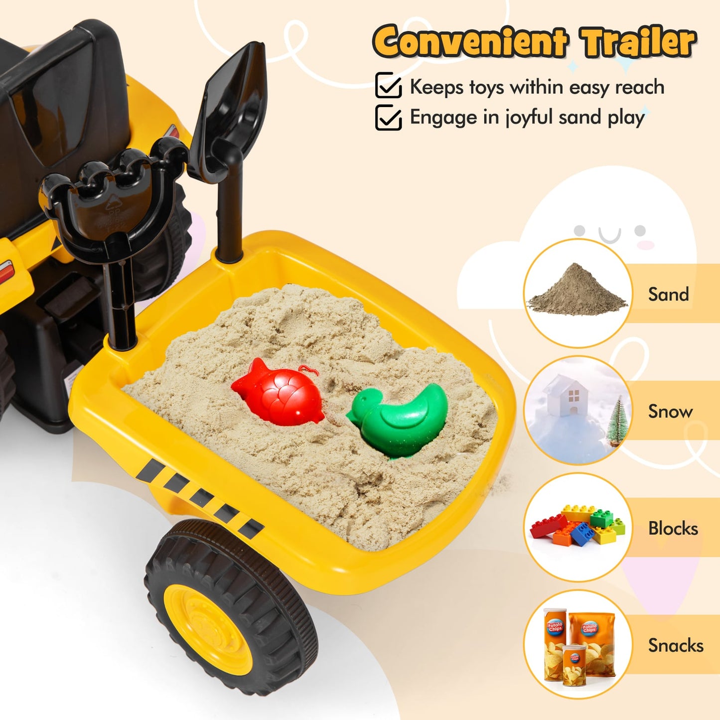 Kids Ride On Tractor, Detachable Trailer, Yellow Push & Pedal Ride On Toys at Gallery Canada