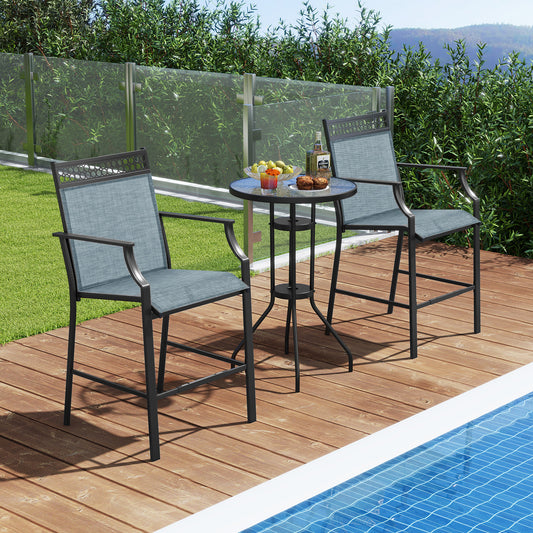 Heavy-Duty Outdoor Counter Stools, Set of 2, With Footrest and Armrests, Blue Patio Bar Furniture Blue at Gallery Canada