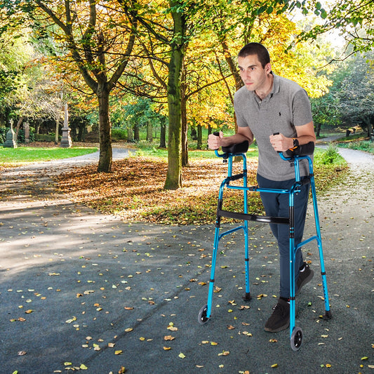 Folding Adjustable Aluminum Walking Frame, Navy Walkers & Rollators Navy at Gallery Canada