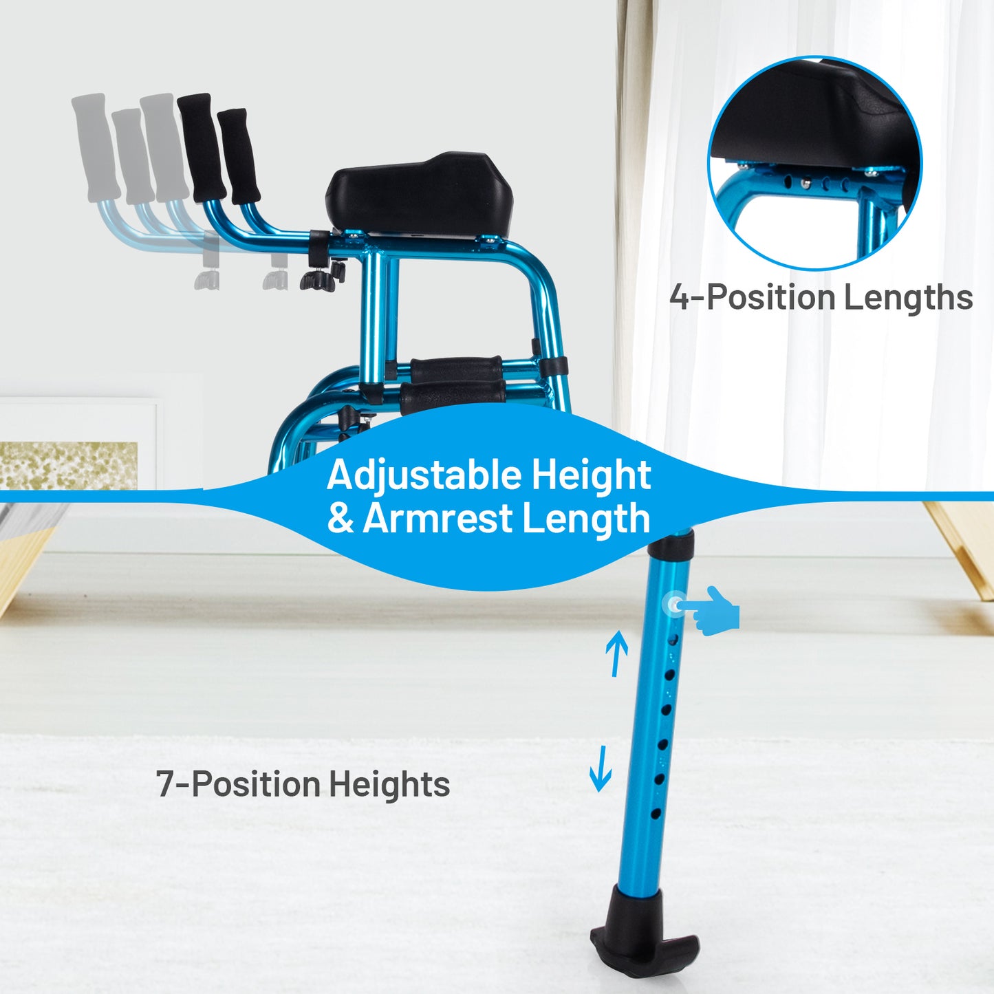 Folding Adjustable Aluminum Walking Frame, Navy Walkers & Rollators at Gallery Canada