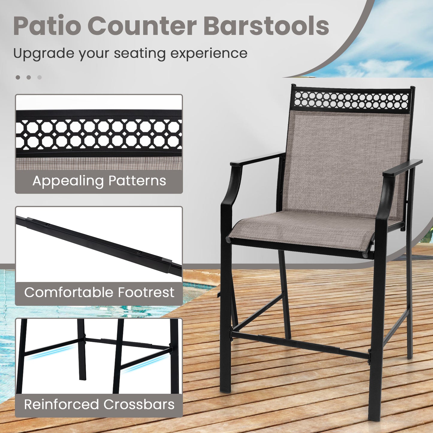 Outdoor Counter Stools Set Of 2 With Footrest, Armrests, Coffee Patio Bar Furniture at Gallery Canada