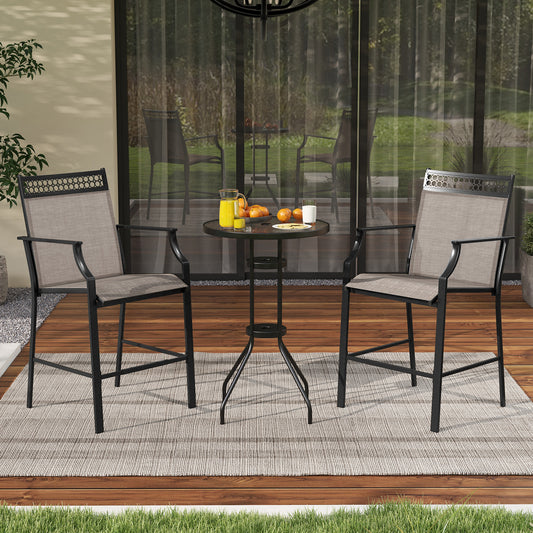 Outdoor Counter Stools Set Of 2 With Footrest, Armrests, Coffee Patio Bar Furniture Coffee at Gallery Canada