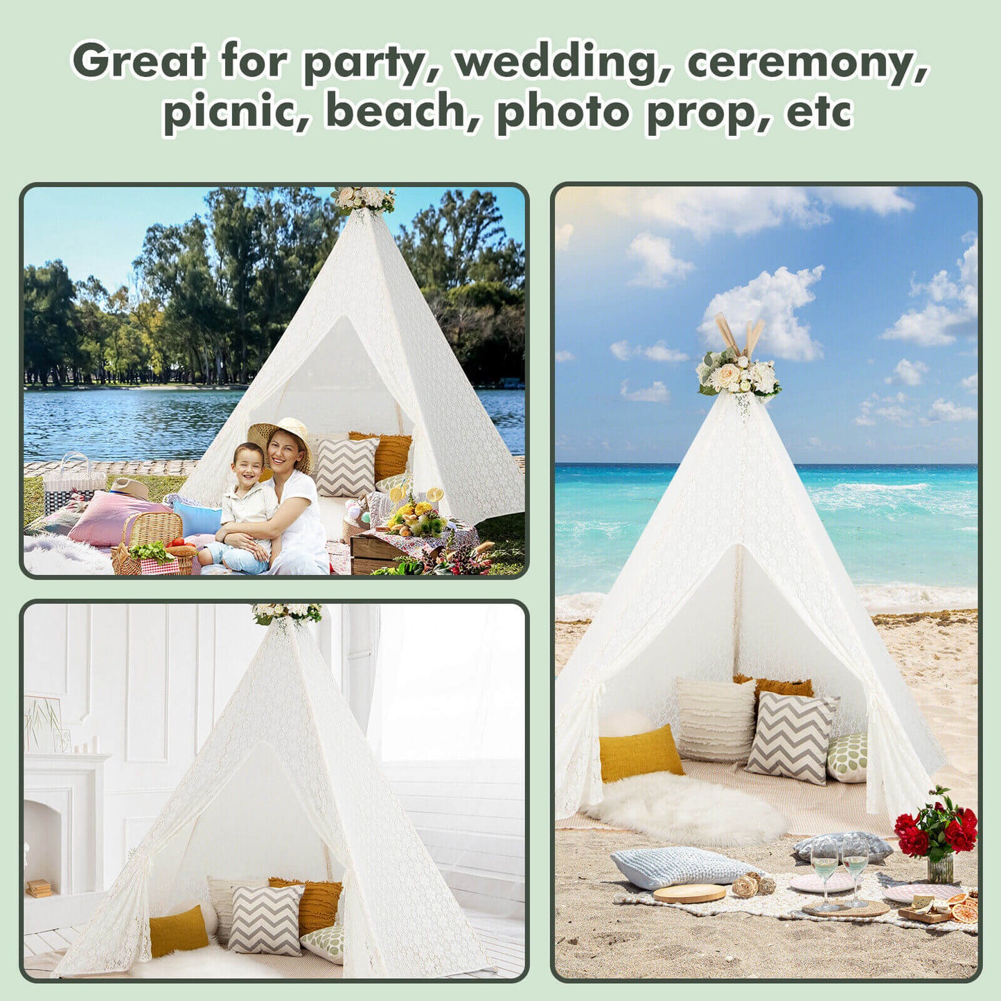 Lace Teepee Tent With Colorful Lights, White Play Tents & Playhouse at Gallery Canada