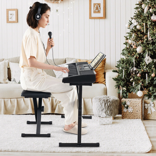61-Key Portable Electronic Keyboard Piano With Stand And Stool, Black