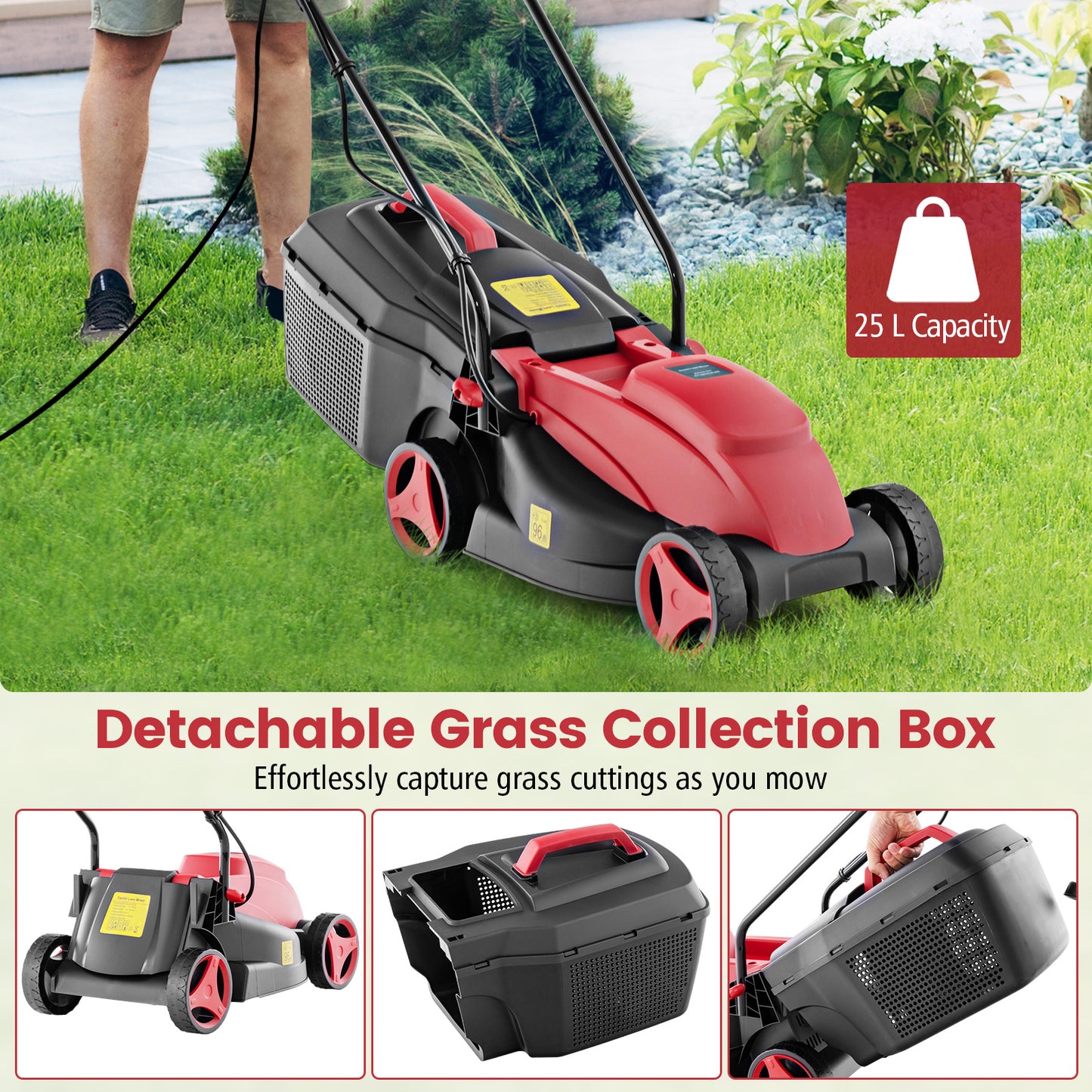 13 Inch Electric Corded Lawn Mower, 10 AMP, With Collection Box, Red Garden Tools at Gallery Canada