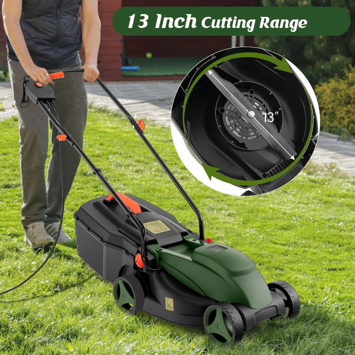 13 Inch Electric Corded Lawn Mower, 10 AMP, Collection Box, Blue Green Garden Tools at Gallery Canada