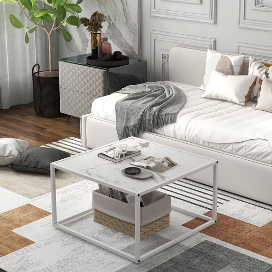 Glass Square Coffee Table, Metal Frame, White Coffee Tables White at Gallery Canada