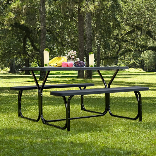 Outdoor Picnic Table Bench Set, Metal Base, Black Picnic Tables Black at Gallery Canada