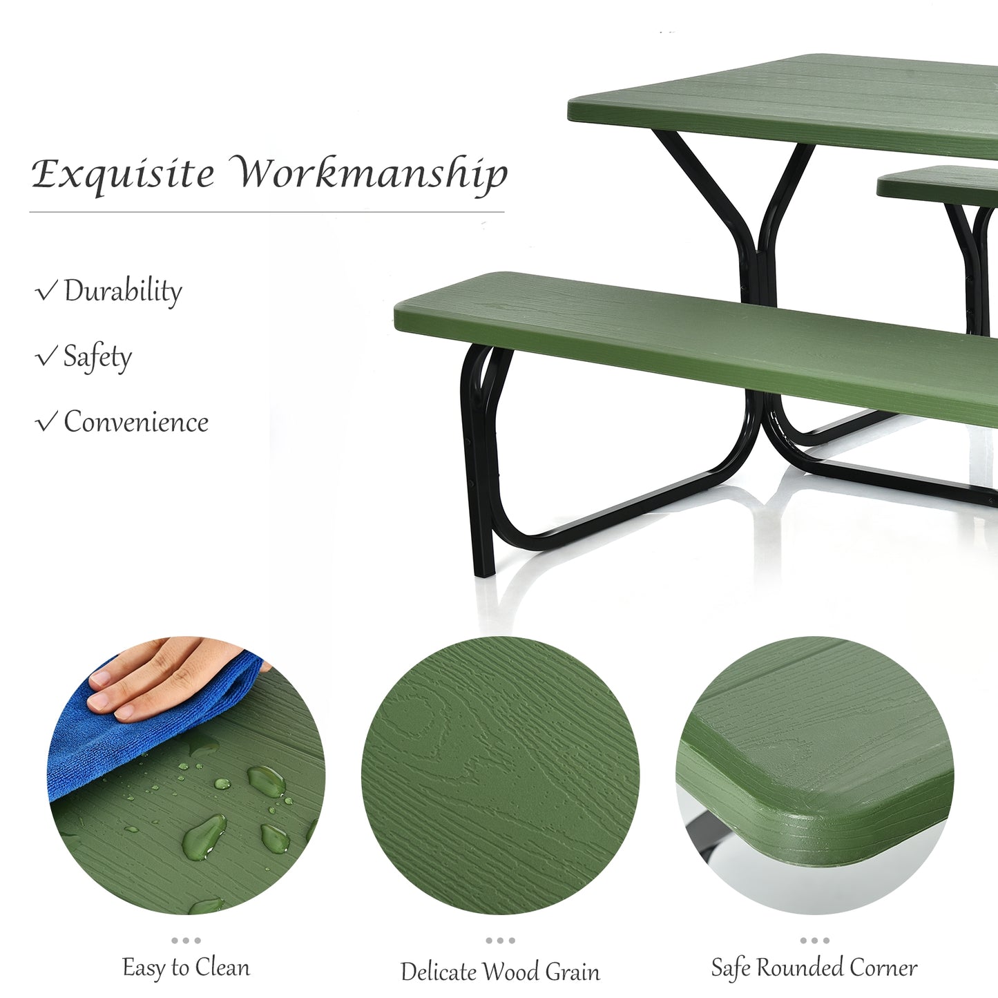 Picnic Table Bench Set, Outdoor Camping, Green Picnic Tables at Gallery Canada