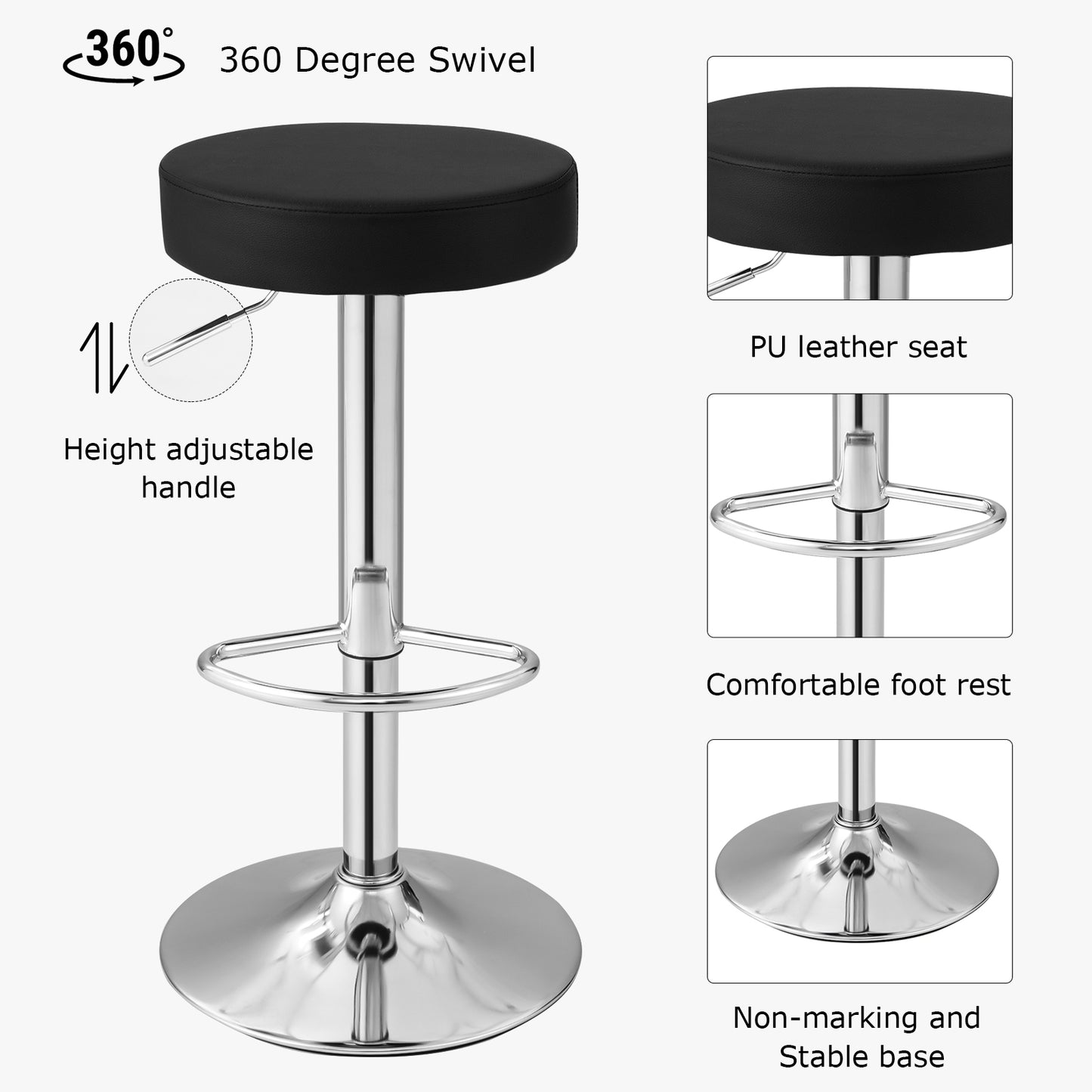Tabouret de bar rond, chaise de pub pivotante réglable, noir, 1 pièce