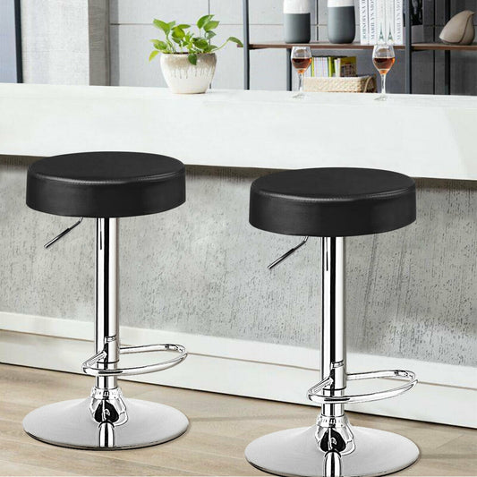 Set of 2 Adjustable Swivel Round Bar Stools, Black