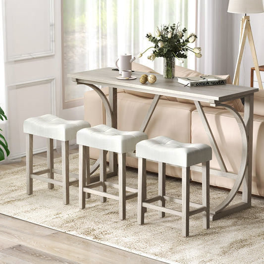 4-Piece Bar Table Set with Power Outlet and Upholstered Saddle Seat Stools-Grey and Beige, Beige & Gray Dining Room Sets Beige & Gray at Gallery Canada