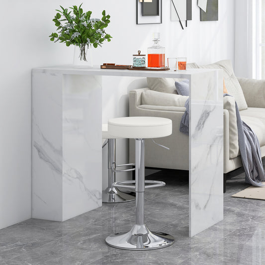 Set of 2 Adjustable Round PU Leather Swivel Barstool with Chrome Footrest, White Bar Stools White at Gallery Canada