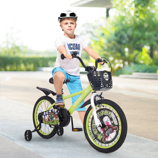 18 Inch Kids Bike, Adjustable With Training Wheels, For 4-8 Years, Green Kids Bike Green at Gallery Canada
