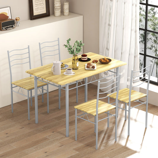 5 Piece Wood Metal Dining Table Set, 4 Chairs, Walnut Dining Room Sets Walnut at Gallery Canada