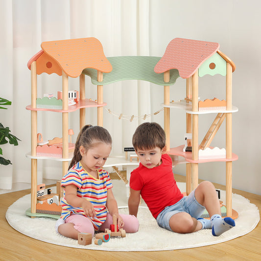 3-Tier Wooden Dollhouse, 32 Accessories, Multicolor Play Tents & Playhouse Multicolor at Gallery Canada