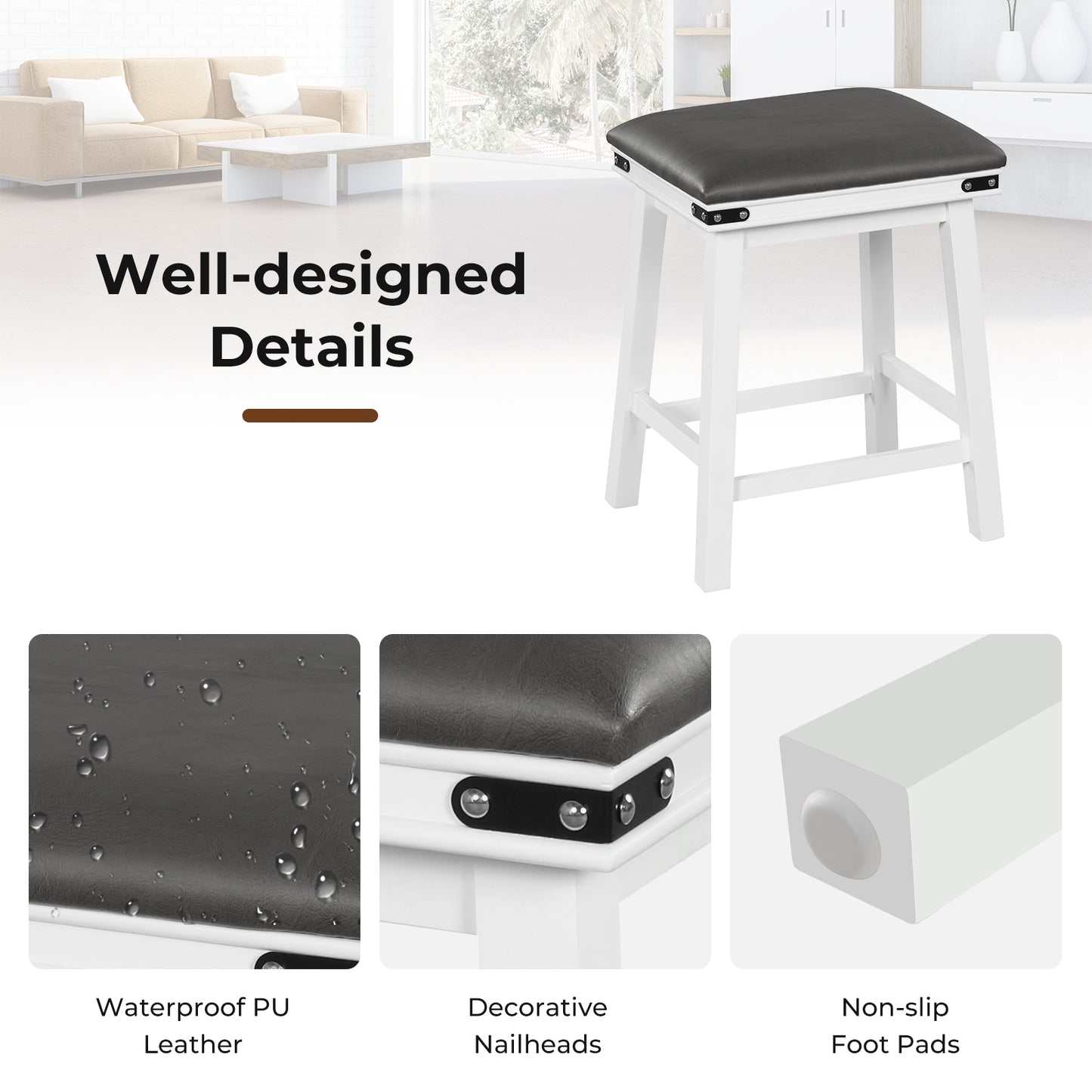 Set of 2 24/30 Inch Dining Bar Stool with Acacia Wood Frame-24 inches, White Bar Stools at Gallery Canada