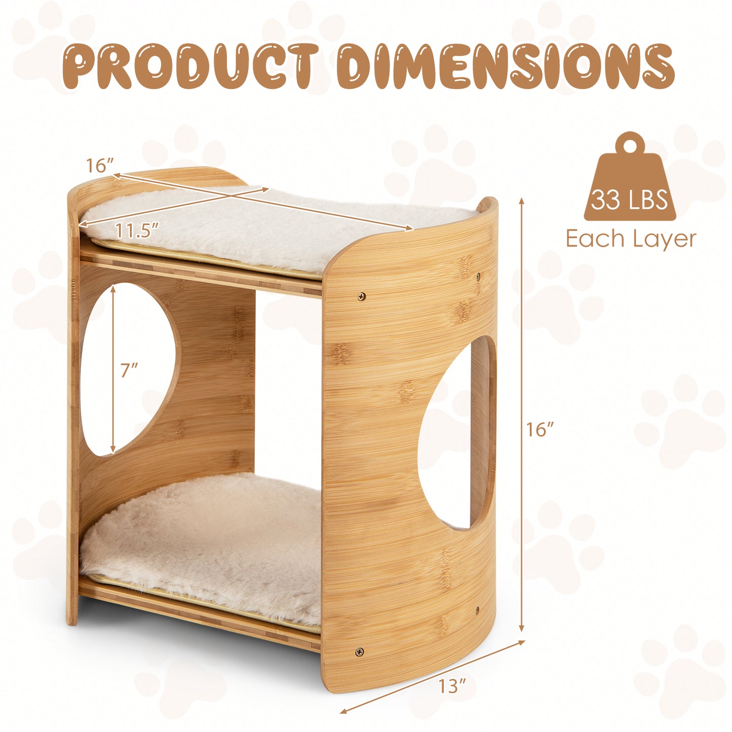 Arbre à chat 2 niveaux, Petit, Cadre en bambou naturel, Beige