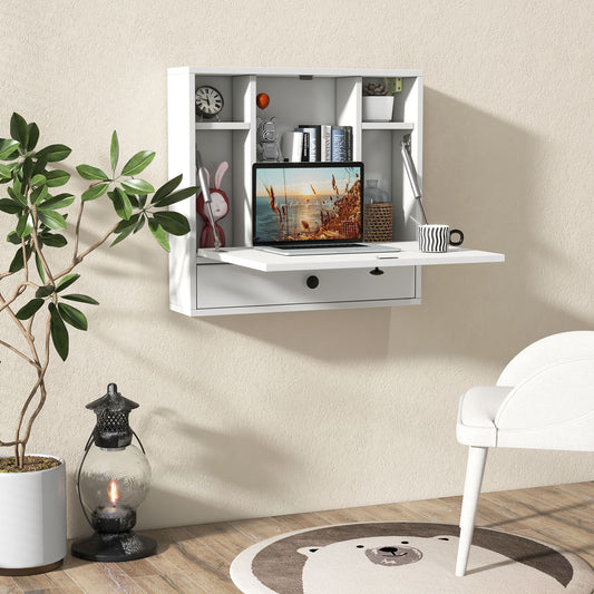 Wall Mount Floating Desk, Foldable Laptop Workstation, White Laptop Tables & Printer Stands White at Gallery Canada