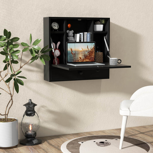 Wall Mount Floating Desk, Foldable Laptop Workstation, Black Laptop Tables & Printer Stands Black at Gallery Canada