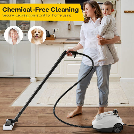Portable Steam Cleaner 1800W, 61 oz Tank, White, Gray