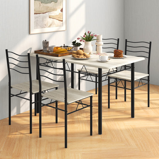 5 Piece Wood Metal Dining Table Set, 4 Chairs, Natural