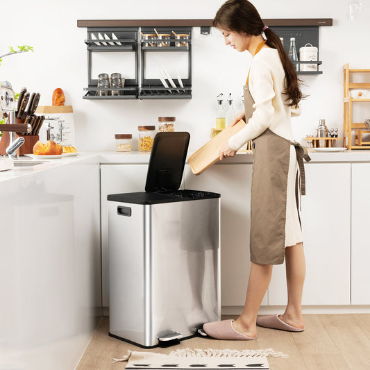 2 x 8 Gal Dual Compartment Trash Can, Silver Kitchen Organization Silver at Gallery Canada