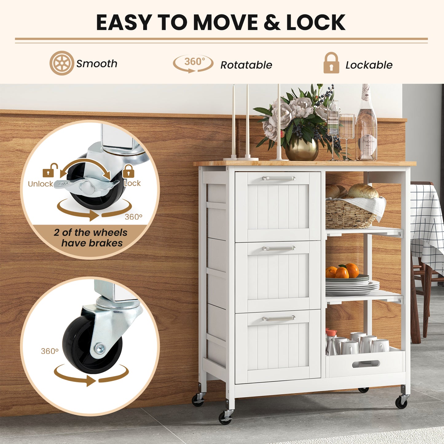 Rolling Kitchen Island Cart, Storage Utility, White Kitchen Islands & Carts at Gallery Canada