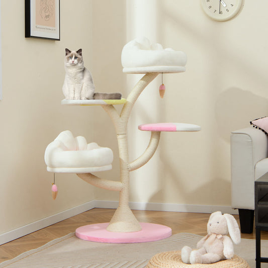 Multi-Layer Cat Tree Tower, 2 Perches 2 Platforms, Pink