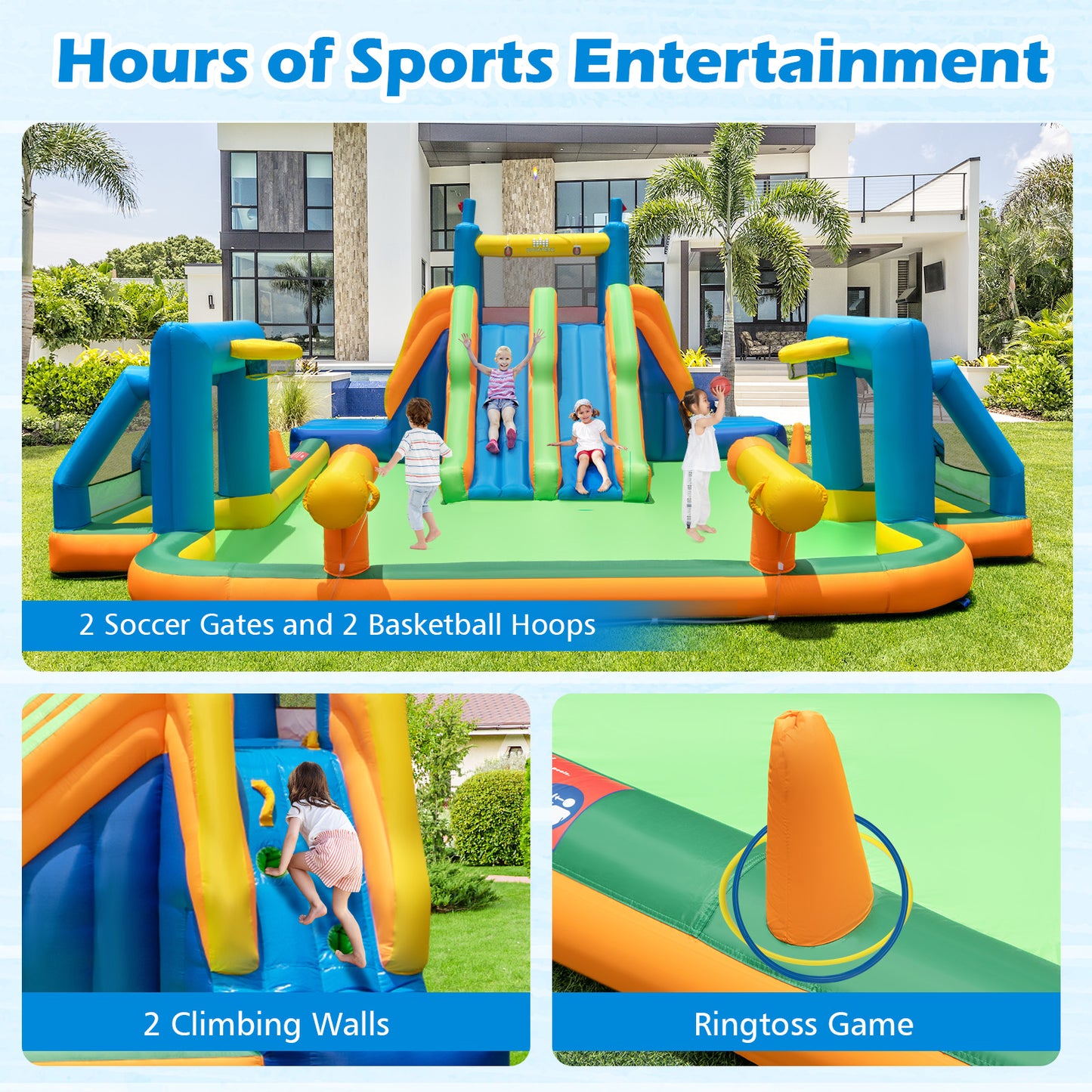 Kids Inflatable Water Slide with 2 Long Slides and 2 Soccer Gates Without Blower, Multicolor Bounce House at Gallery Canada