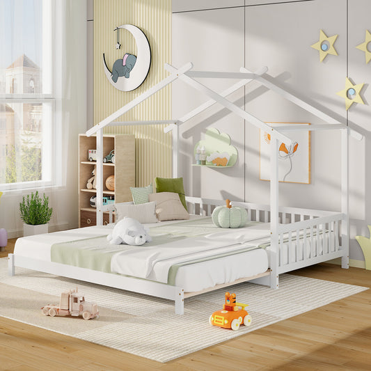 Extendable House Bed, Twin To King, White Trundle Bed Frame White at Gallery Canada