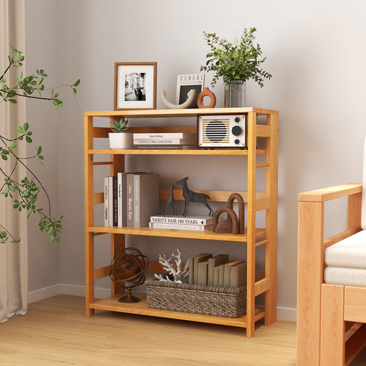 4-Tier Bookshelf Rubber Wood Bookcase with Side Fences for Living Room-29.5 inches, Natural Bookcases Natural at Gallery Canada